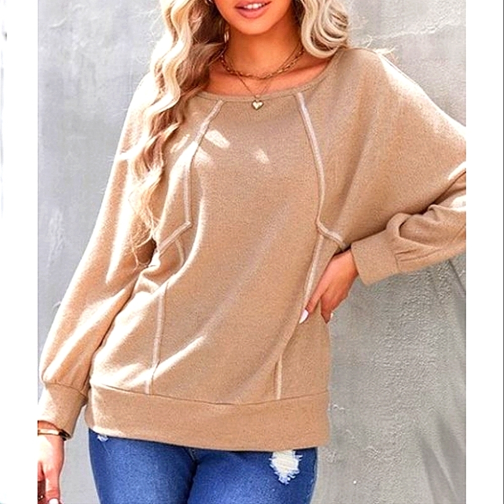 Fabulous Loose Fit Raw Seam Camel Sweater sz Large